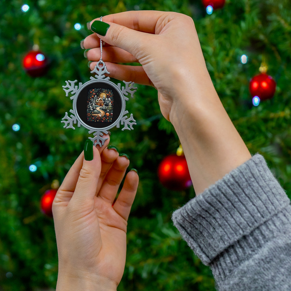 Pewter Snowflake Ornament — Gingerbread House Holiday Tree Decoration