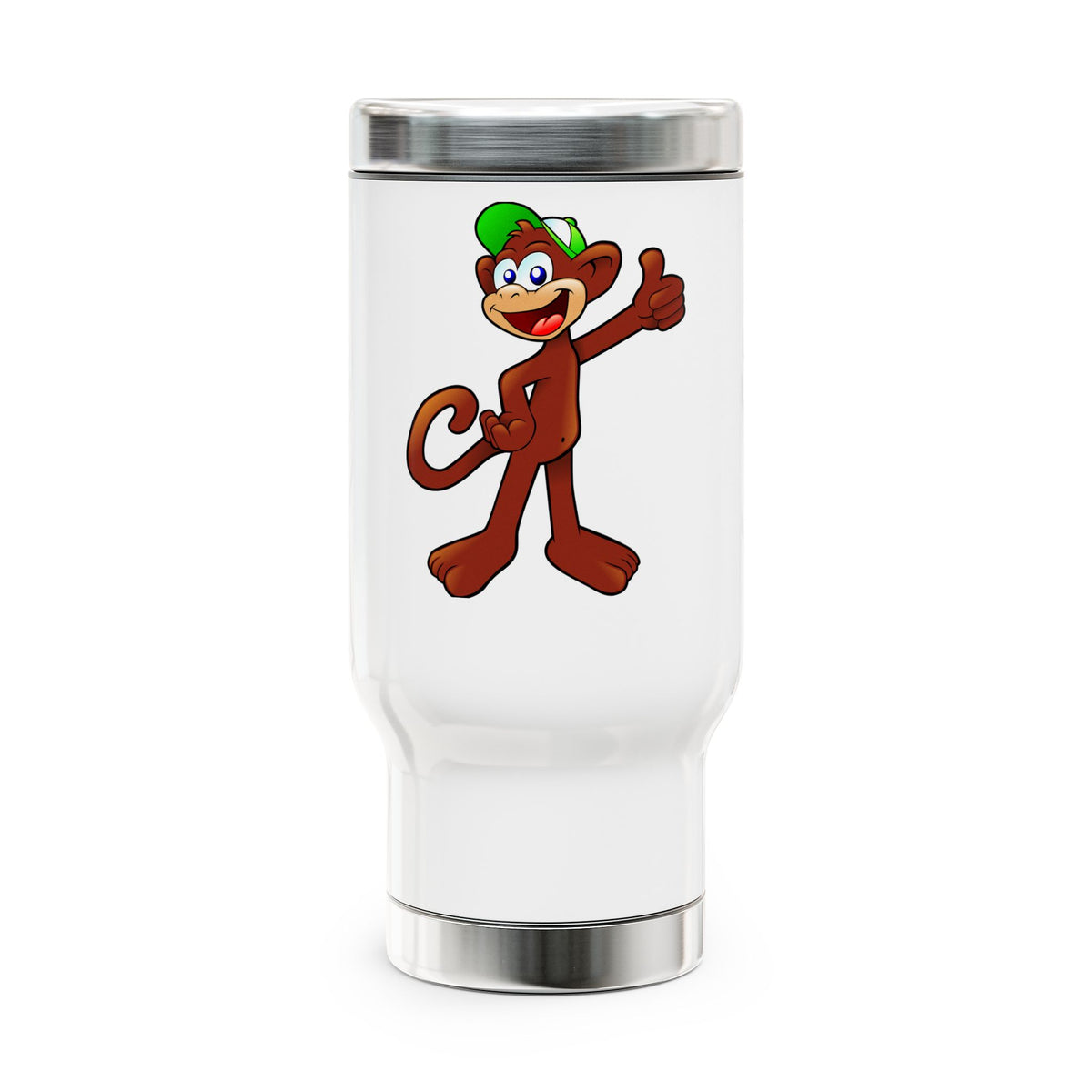 Happy Monkey Travel Mug - 14oz Stainless Steel Tumbler with Handle