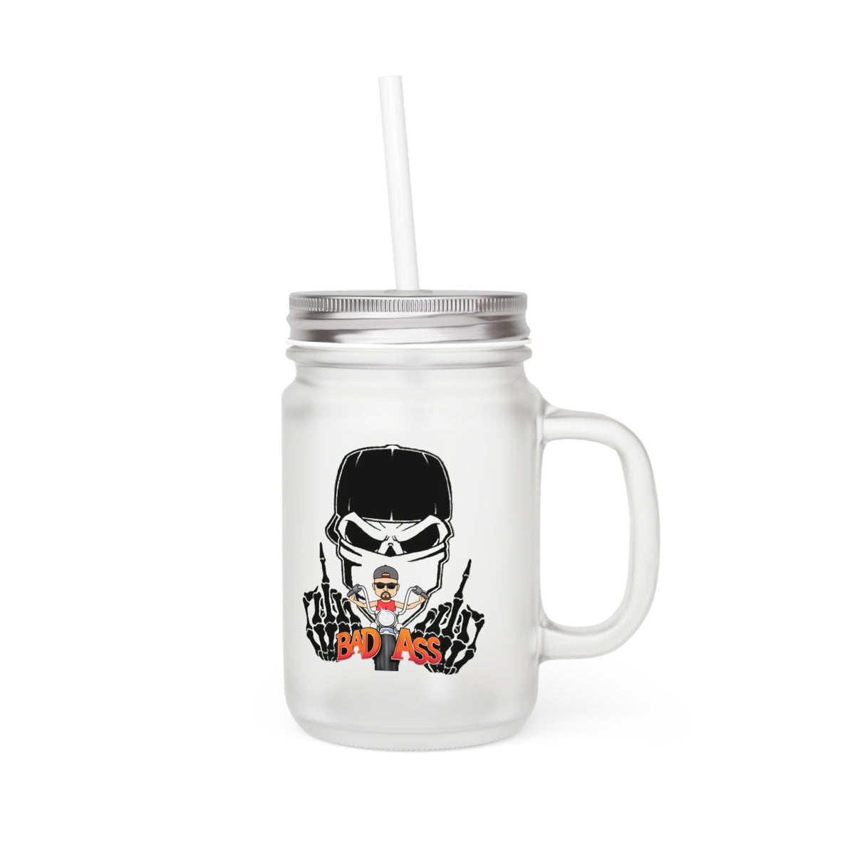 Skull & Roses Mason Jar Tumbler with Straw - Gothic Beverage Mug