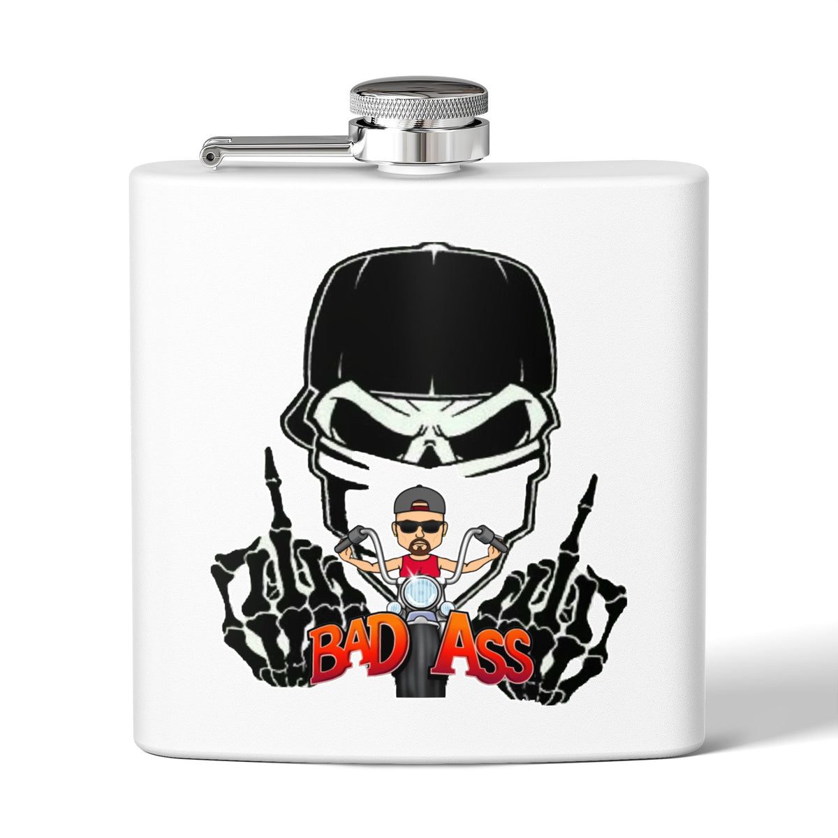 Bad Ass Skull Motorcycle Flask — 6oz Stainless Steel Hip Flask