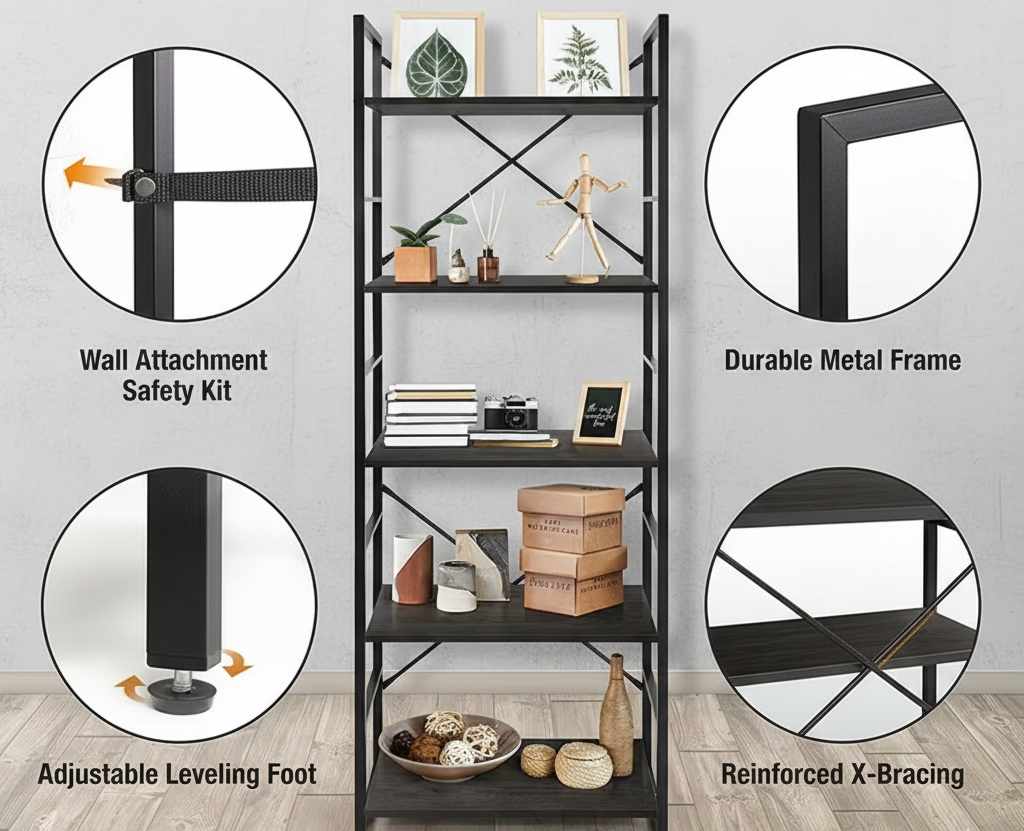 Industrial Bookshelf – /4/5/6/Triple-Tier Metal Storage Shelf