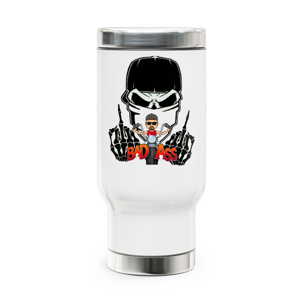 Bad Ass Skull Travel Mug — 14oz Stainless Steel Travel Mug with Handle