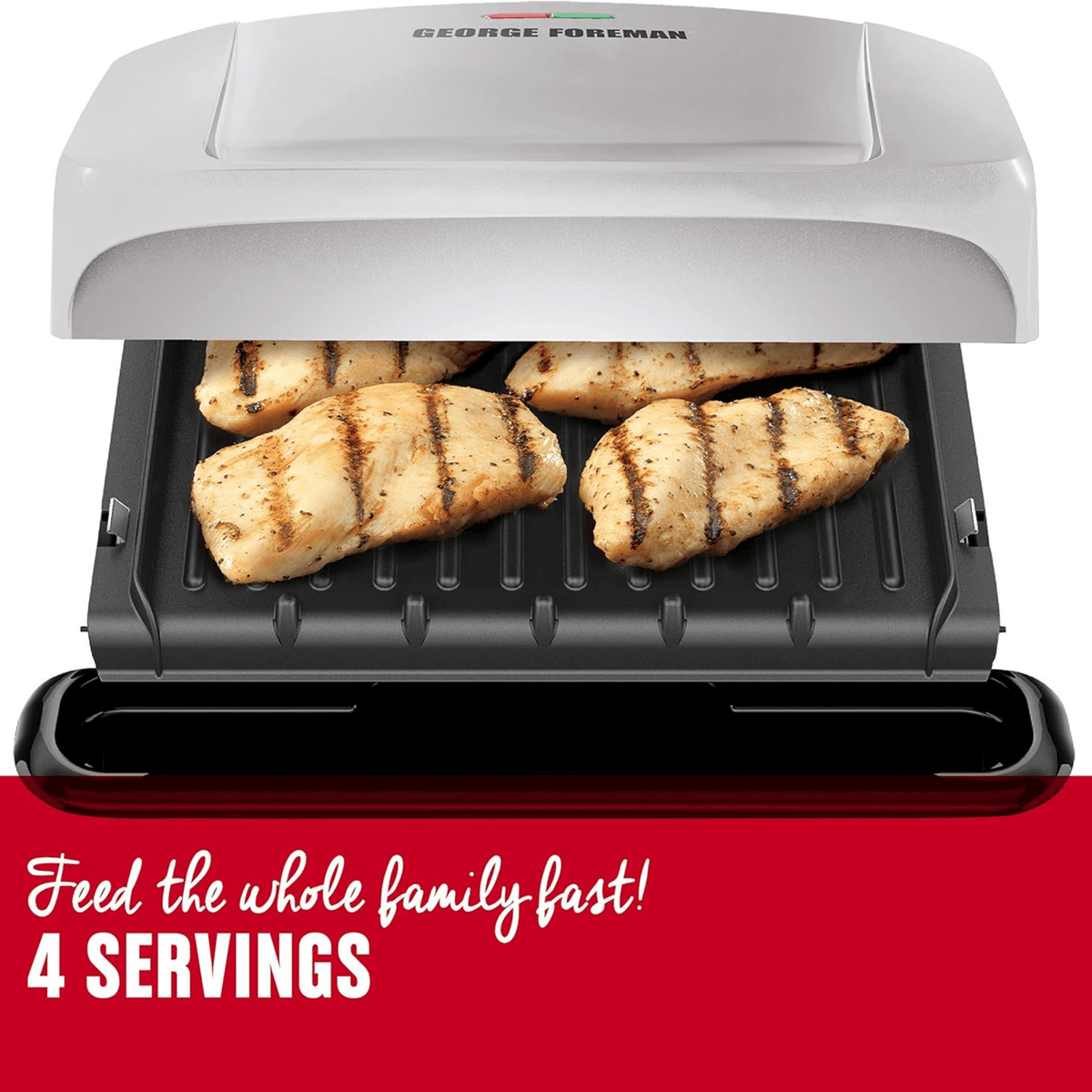 George Foreman 4-Serving Indoor Electric Grill White - REFURBISHED