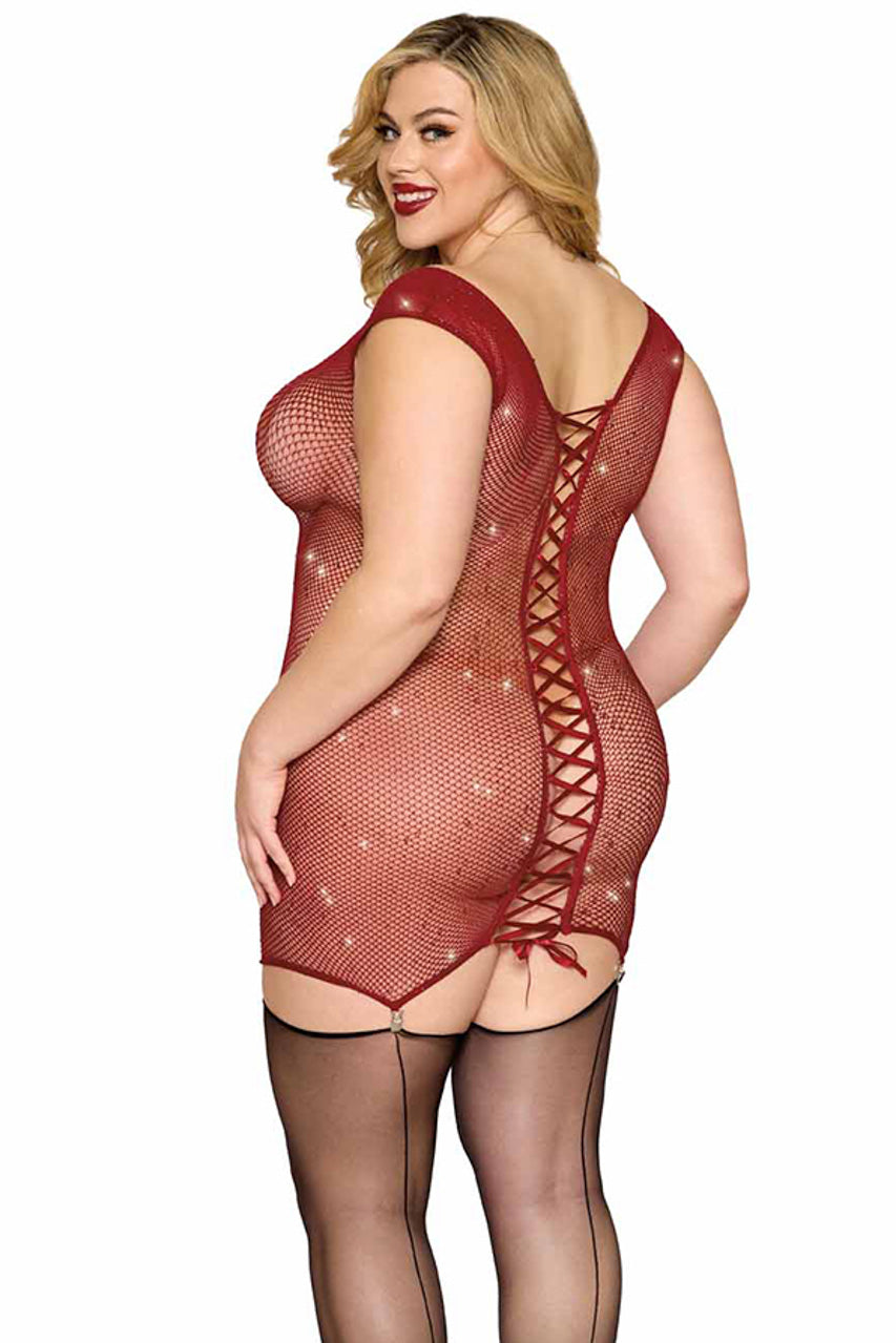 Plus Size Burgundy Glitter Net Chemise