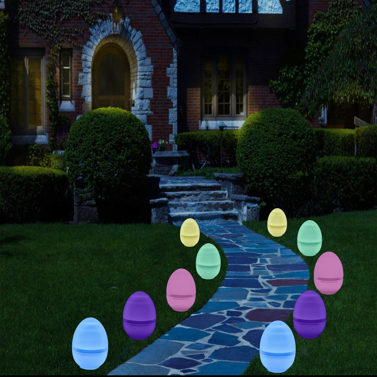 Qty 5 - LED Lighted Pastel Colored Jumbo Easter Eggs , 11" Tall, Battery Operated, Built in Timer