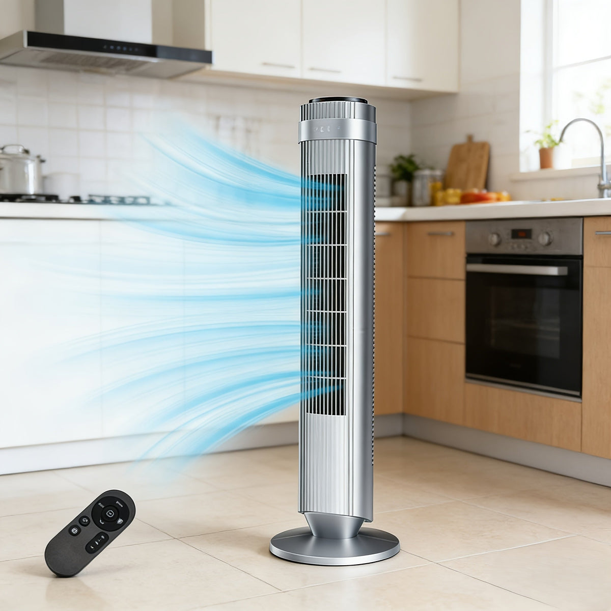 Tower Fan Bladeless 5 Speeds 4 Modes 64° Oscillating Quiet Remote 12H Timer
