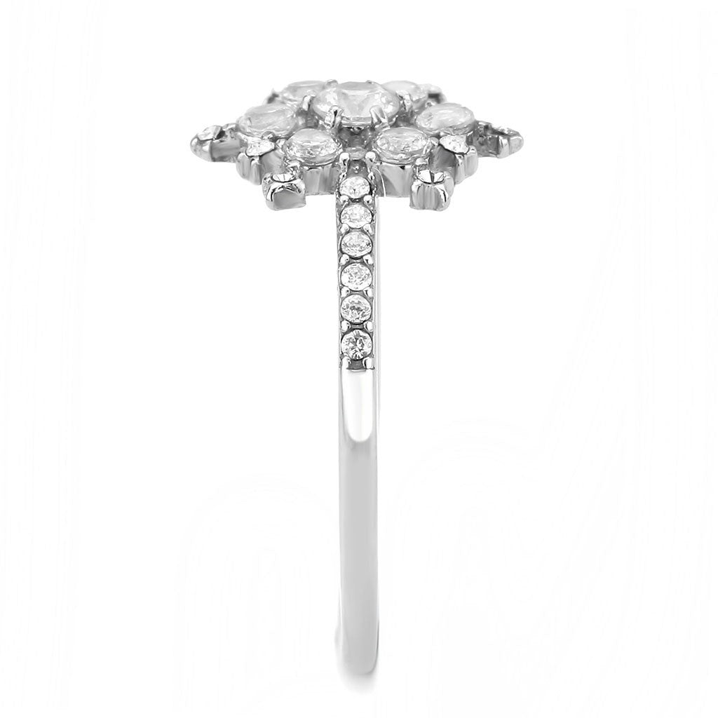 AAA Grade Clear CZ on Snowflake Shape Stainless Steel Womens Eternity Pave Thin Band