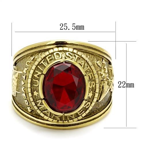 Men's Gold IP Stainless Steel Wide Band US Marine Ruby CZ Ring