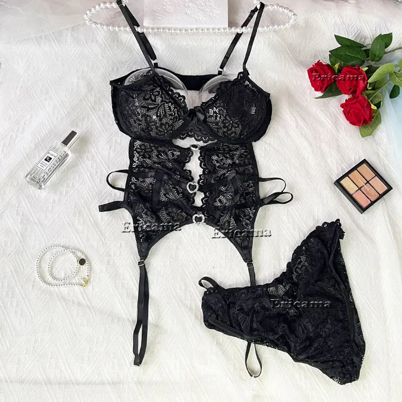 Erotic Sexy Lace Bra And Panty Underwear Set For Woman Transparent Lace Bra Exotic Lingerie Sets Porn Sensual Luxury Lingerie