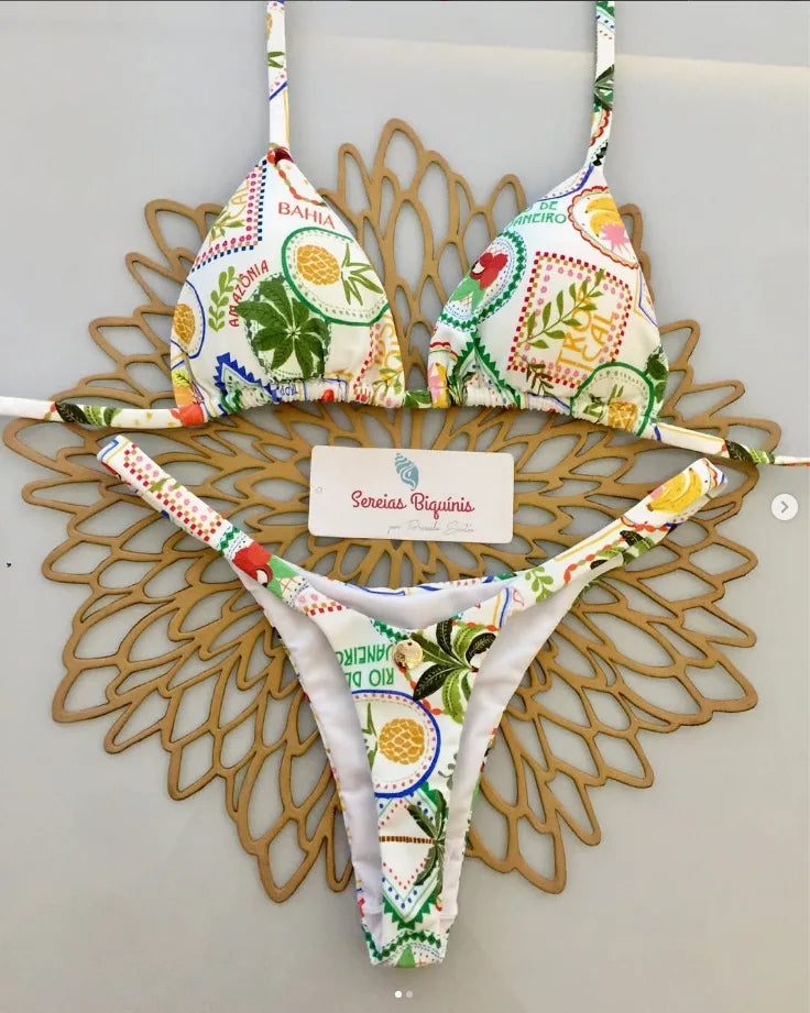 2025 New Sexy Prints Mciro Bikini Set Women Holiday Swimsuit Lace-up Swimwear 2 Piece Set Backless Biquine Brasileiro Beachwear