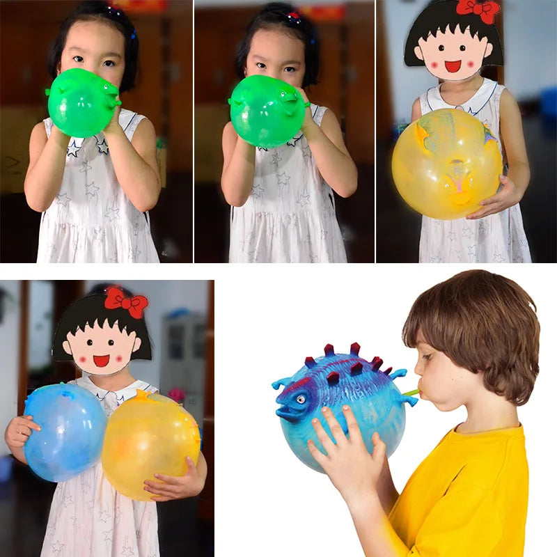 3PCS Kids Funny Dinosaur Animals Inflate Vent Balls Toy Squeeze Soft Ball Balloon Fidget Party Sports Cute Funny Games Toys Gift