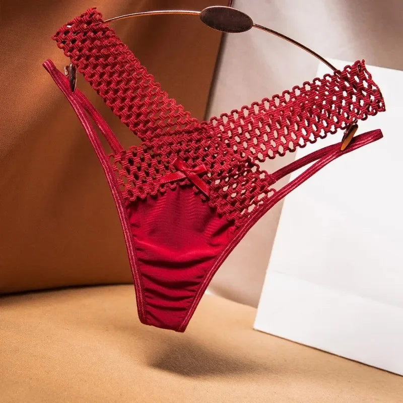 2024 Women's Panties Cross Cut Ice Silk Thong Sports Fashion Perspective Low Waist Ribbons Трусы Женские Sexy Lingerie Thongs