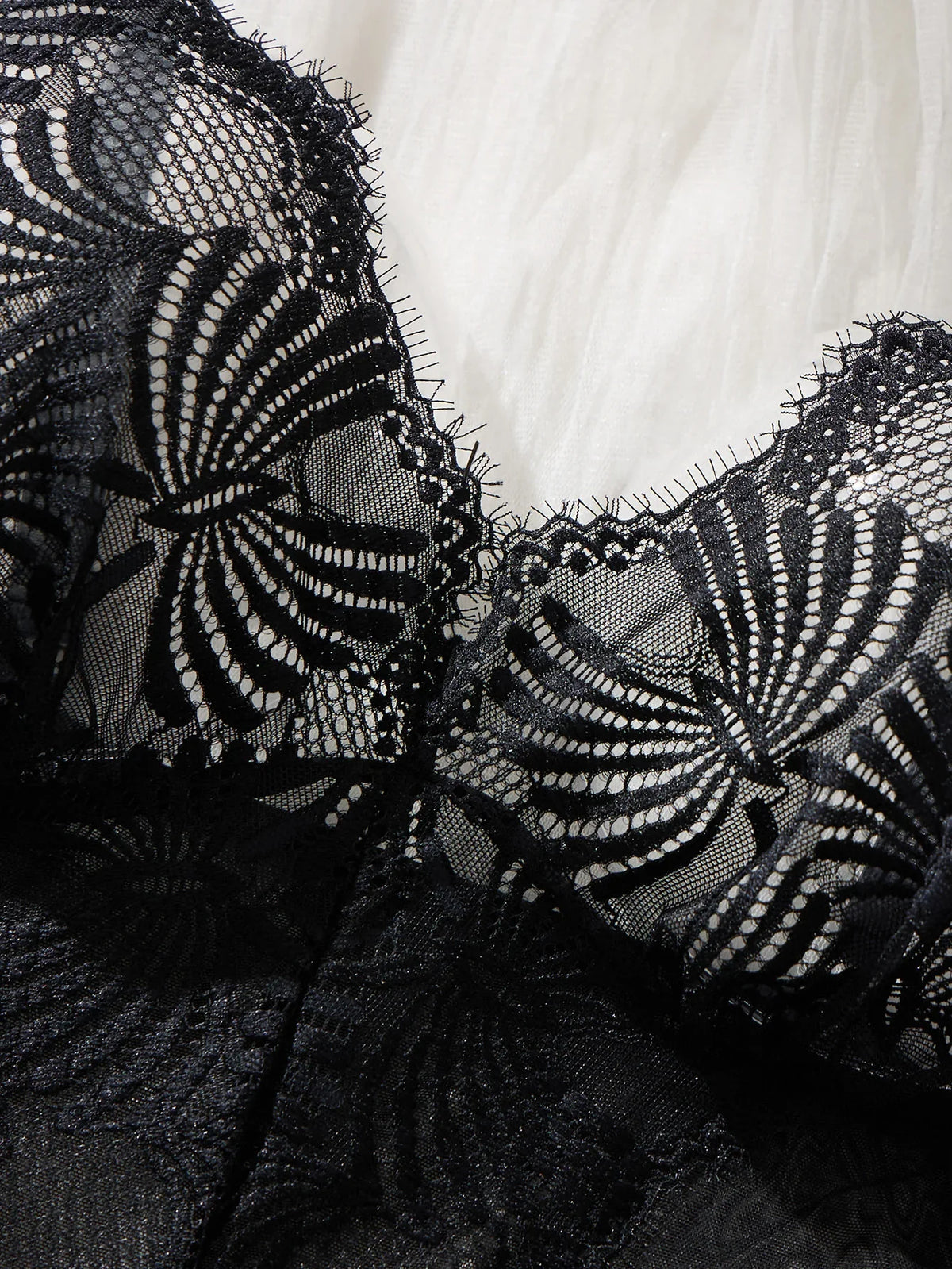 Black Sheer Mesh Teddy Bodysuit Women Floral Lace V Neck Ruffle Trim One Piece Lingerie Intimate Body Suit Sleepwear ZA825256