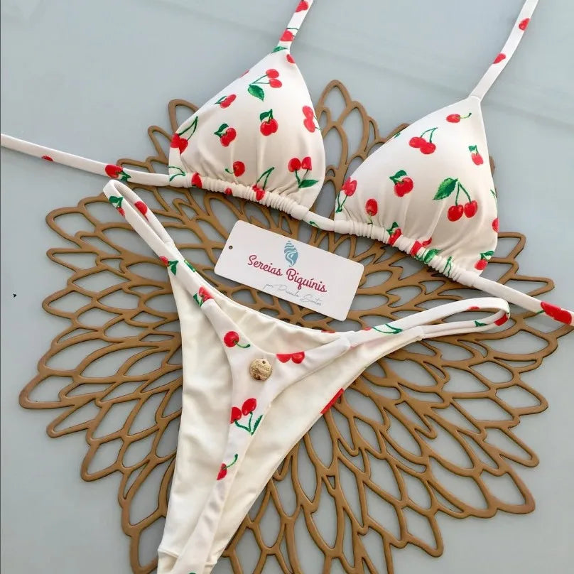 2025 New Sexy Prints Mciro Bikini Set Women Holiday Swimsuit Lace-up Swimwear 2 Piece Set Backless Biquine Brasileiro Beachwear