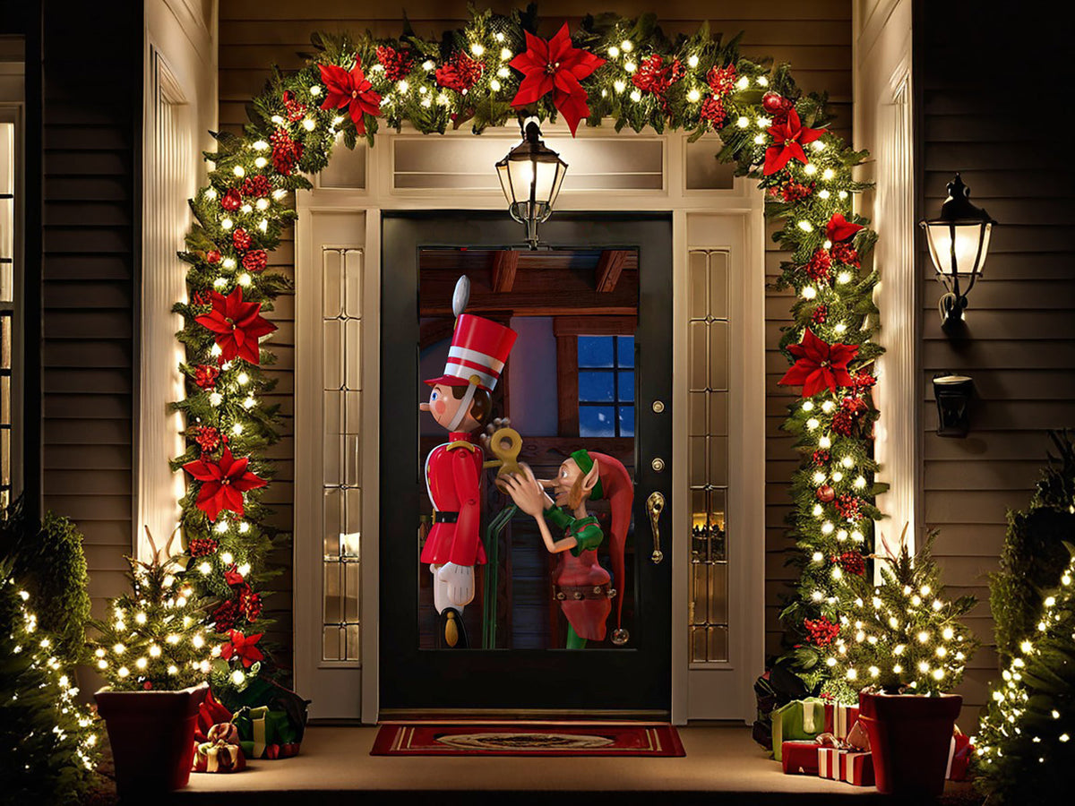 AtmosFX Santa's Workshop Digital Decoration on USB+ Projector + 48" x 72" White Fabric Rear Projection Screen