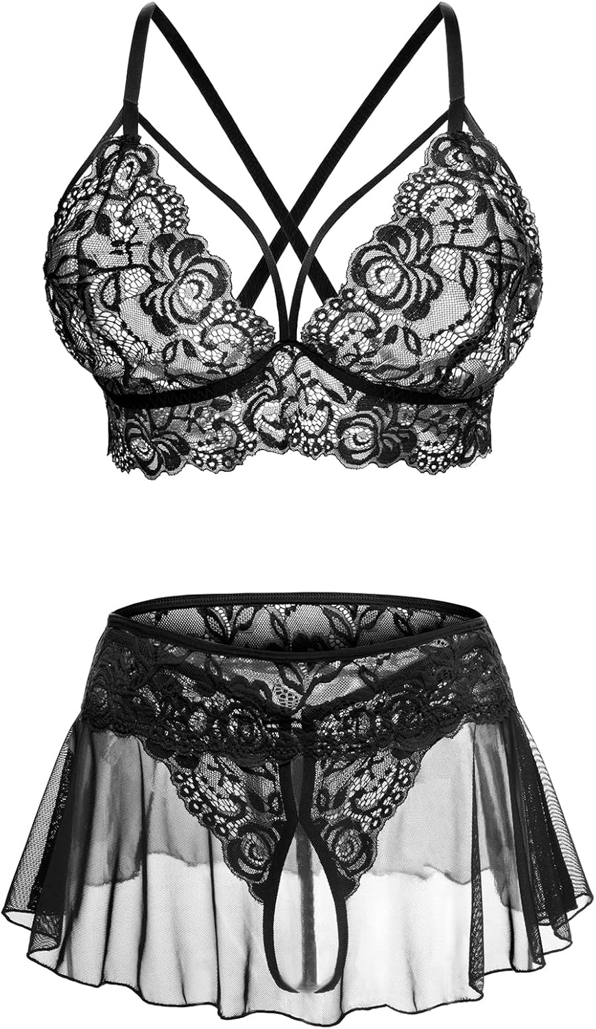 CharmLace 3-Piece Lace Skirt Lingerie Set