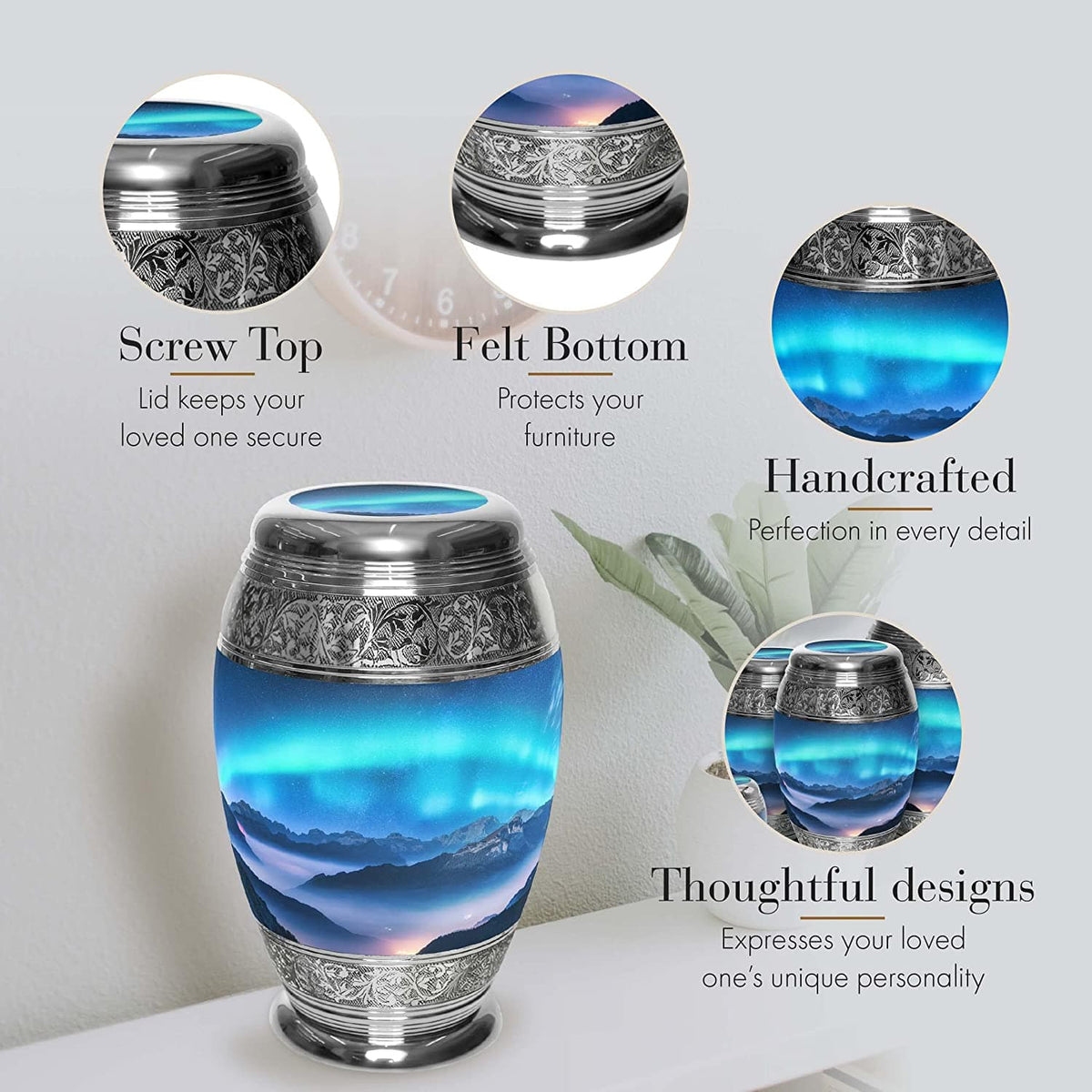 Aurora Borealis Extra Large Urn or Companion Urn – Extra Large Urns for Human Ashes | XL Urn & XXL Urn