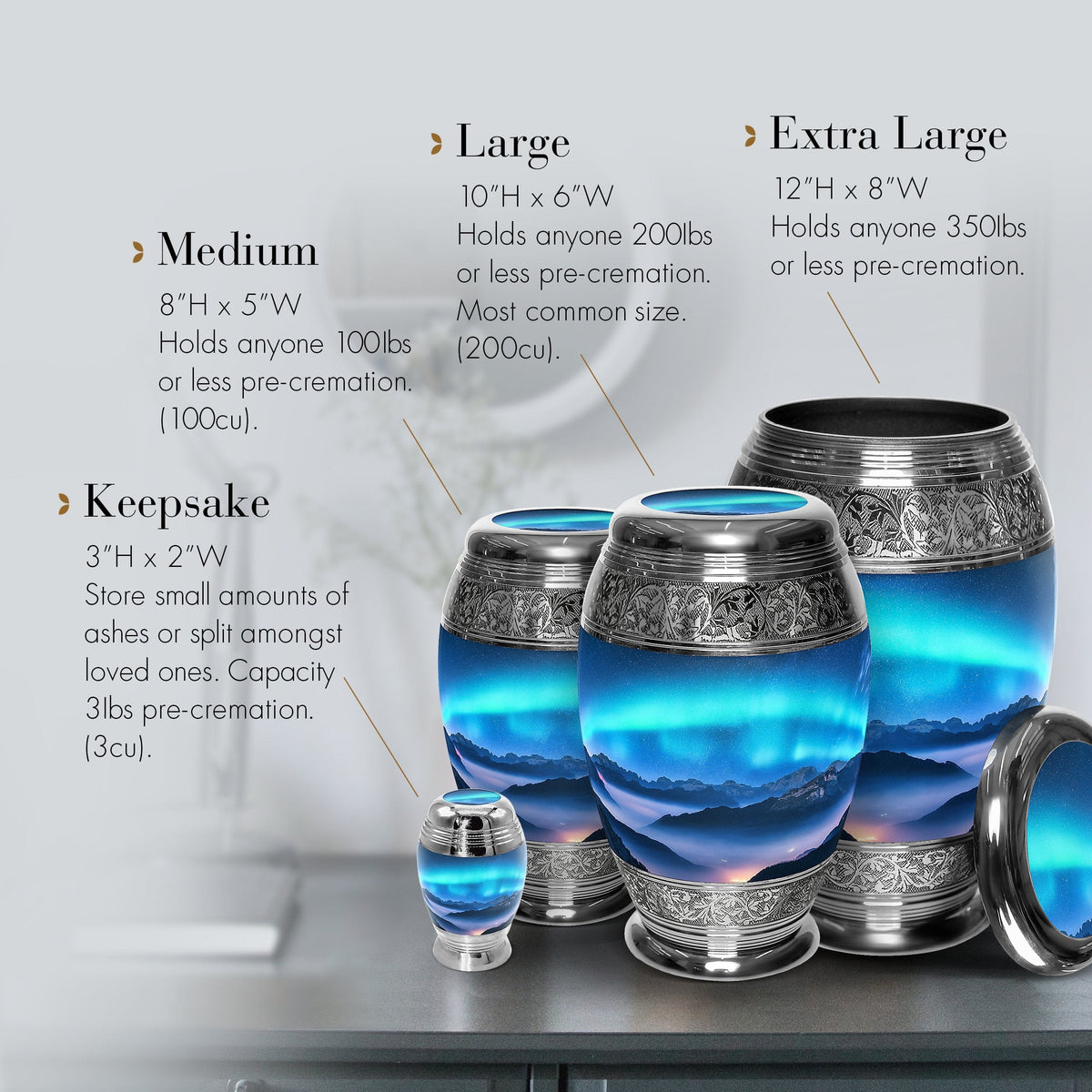 Aurora Borealis Extra Large Urn or Companion Urn – Extra Large Urns for Human Ashes | XL Urn & XXL Urn
