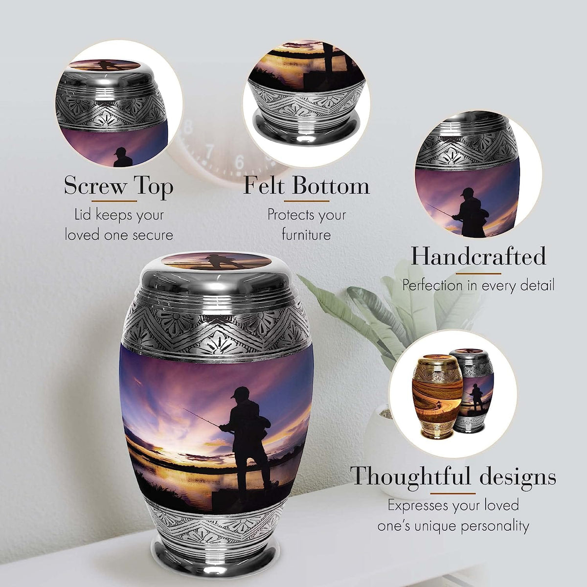 Gone Fishing Extra Large Urn or Companion Urn – Extra Large Urns for Human Ashes | XL Urn & XXL Urn