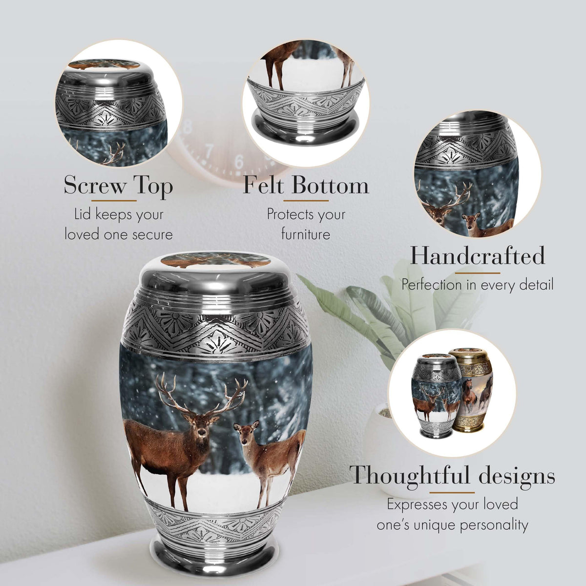 Divine Deer Cremation Urns for Human Ashes - Large Adult Funeral Urn