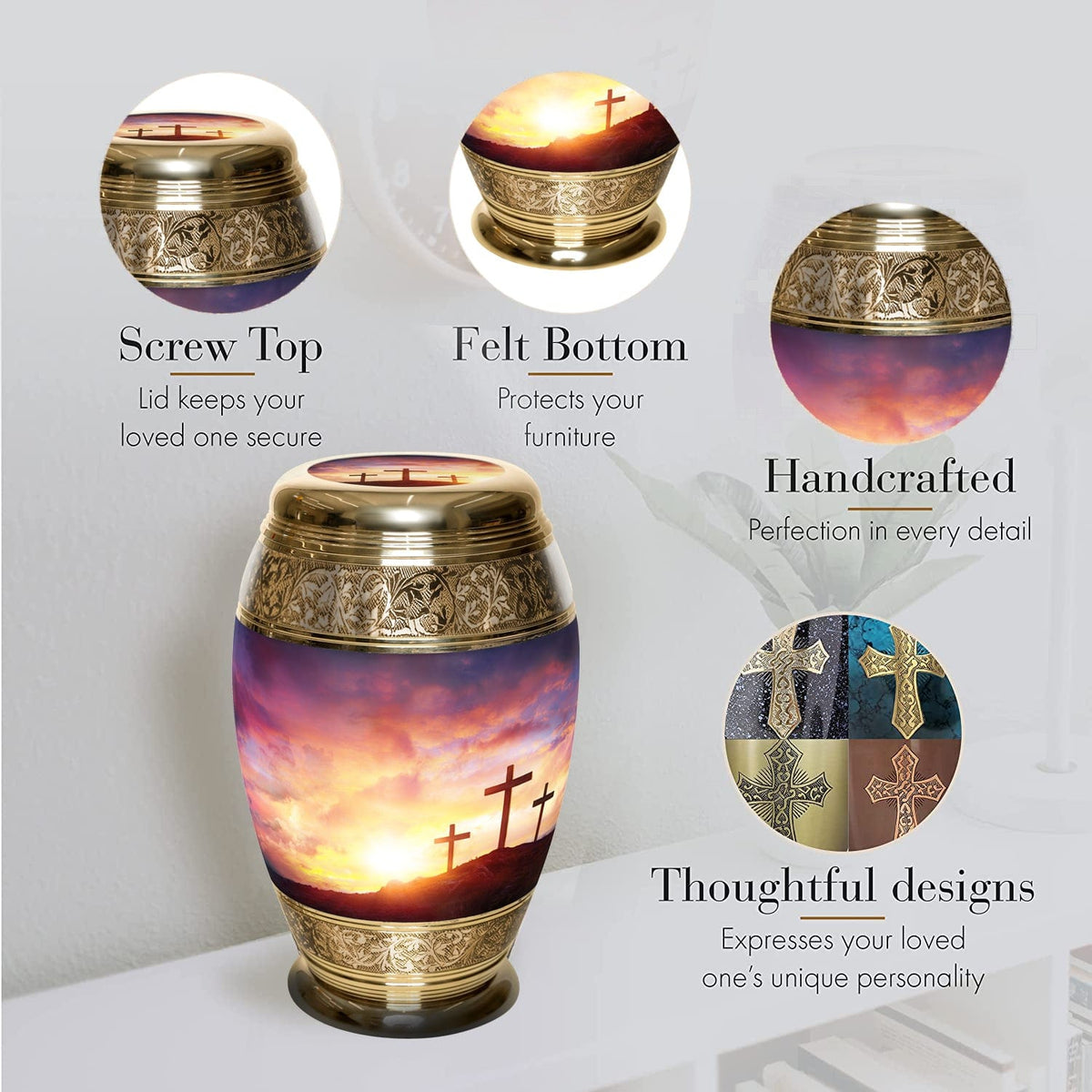 Three Crosses Extra Large Urn or Companion Urn – Extra Large Urns for Human Ashes | XL Urn & XXL Urn