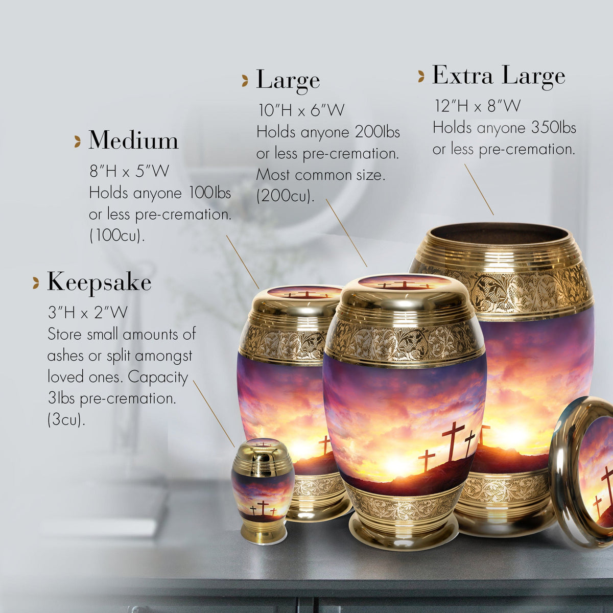 Three Crosses Extra Large Urn or Companion Urn – Extra Large Urns for Human Ashes | XL Urn & XXL Urn