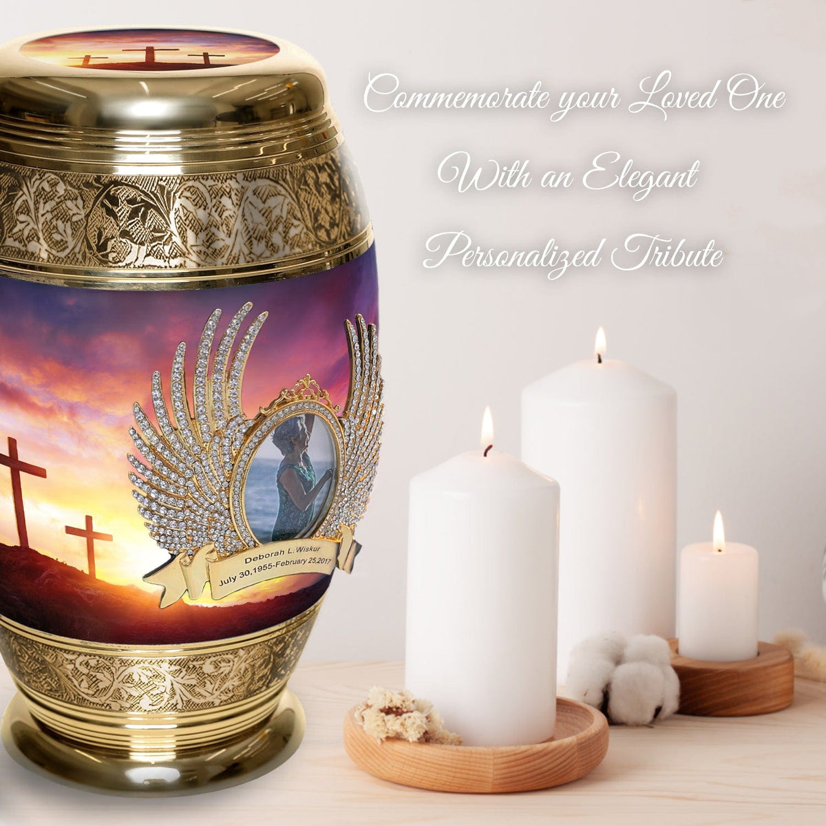 Three Crosses Extra Large Urn or Companion Urn – Extra Large Urns for Human Ashes | XL Urn & XXL Urn