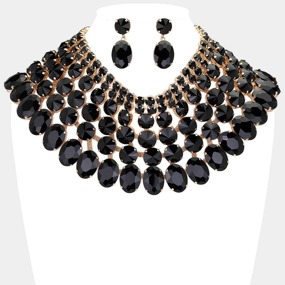 Women's Crystal Glass Bib Statement Necklace