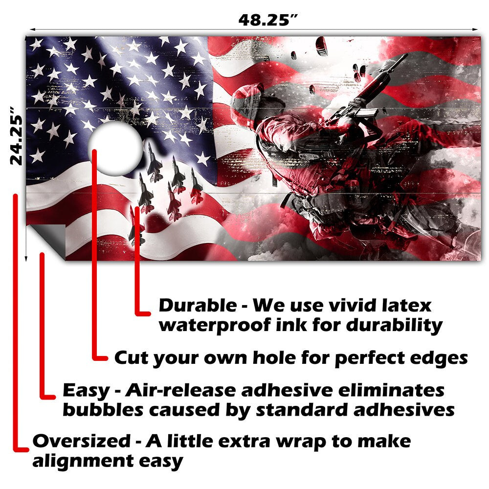 American Flag Military - Cornhole Board Wrap - Set of 2
