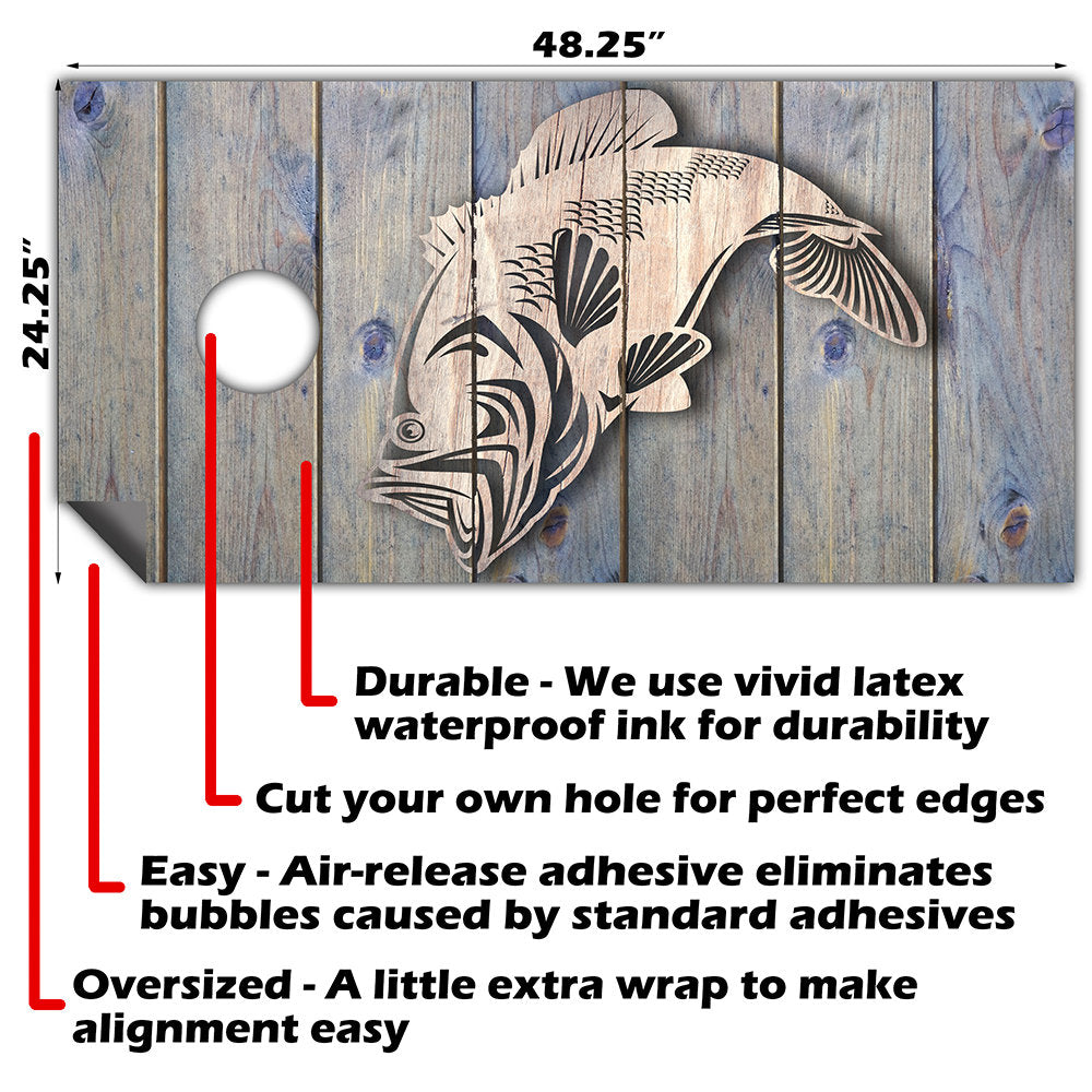 Bass Fish Jump - Cornhole Board Wrap - Set of 2