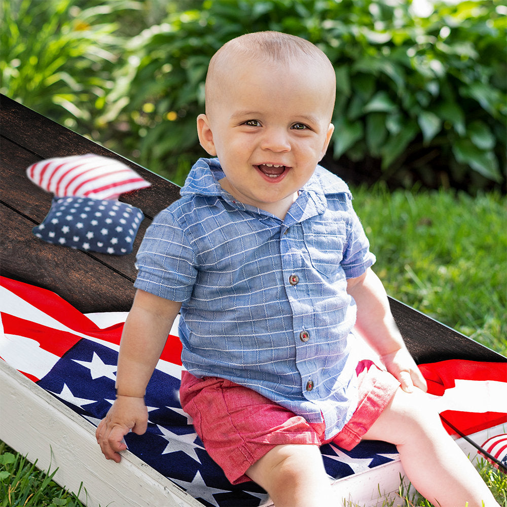 Flag on Dark Wood - Cornhole Board Wrap - Set of 2