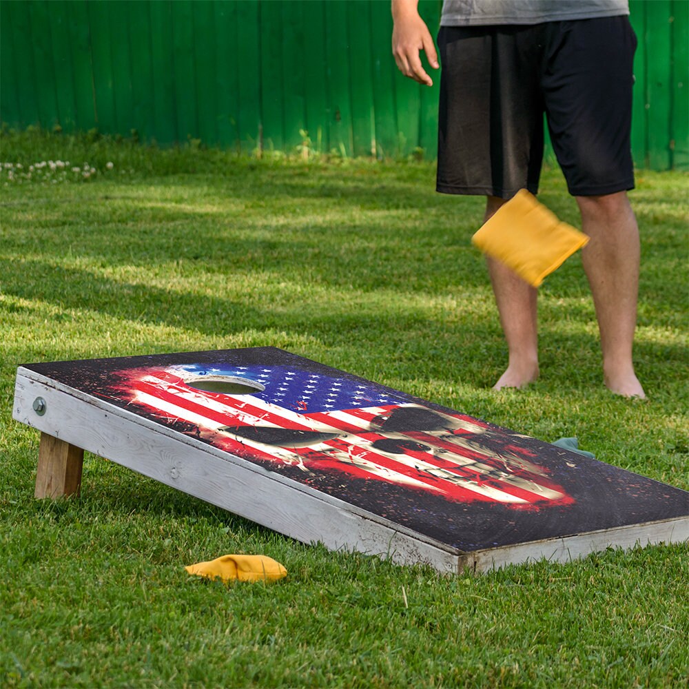 Flag Skull - Cornhole Board Wrap - Set of 2