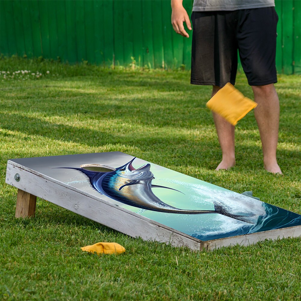 Blue Marlin - Cornhole Board Wrap - Set of 2