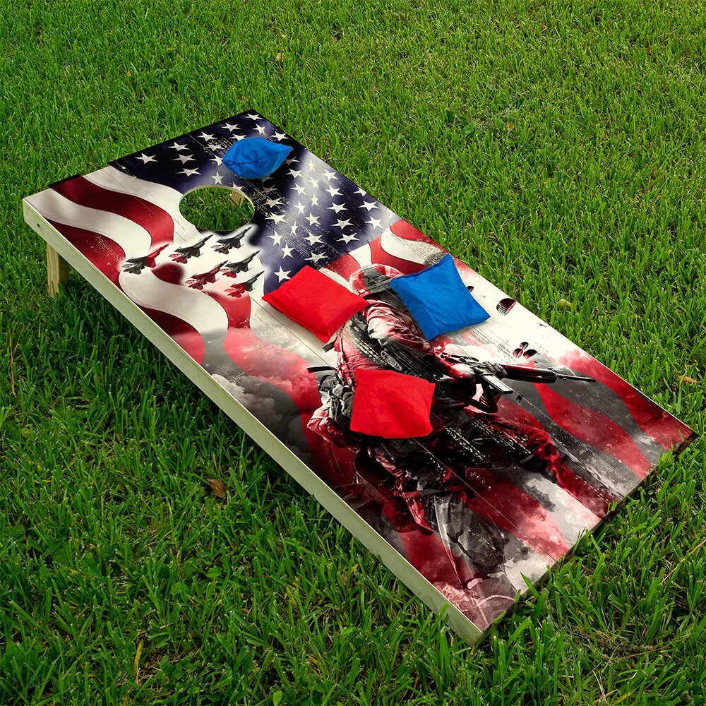 American Flag Military - Cornhole Board Wrap - Set of 2