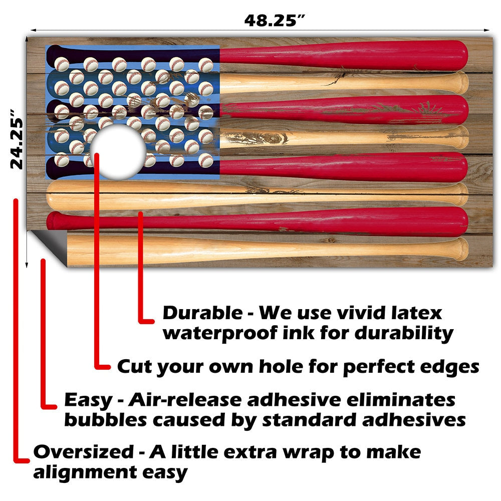 American Flag USA Baseball - Cornhole Board Wrap - Set of 2