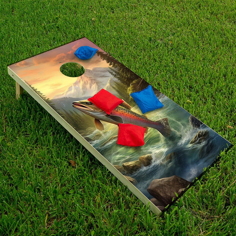 Blue Lake Fishing - Cornhole Board Wrap - Set of 2