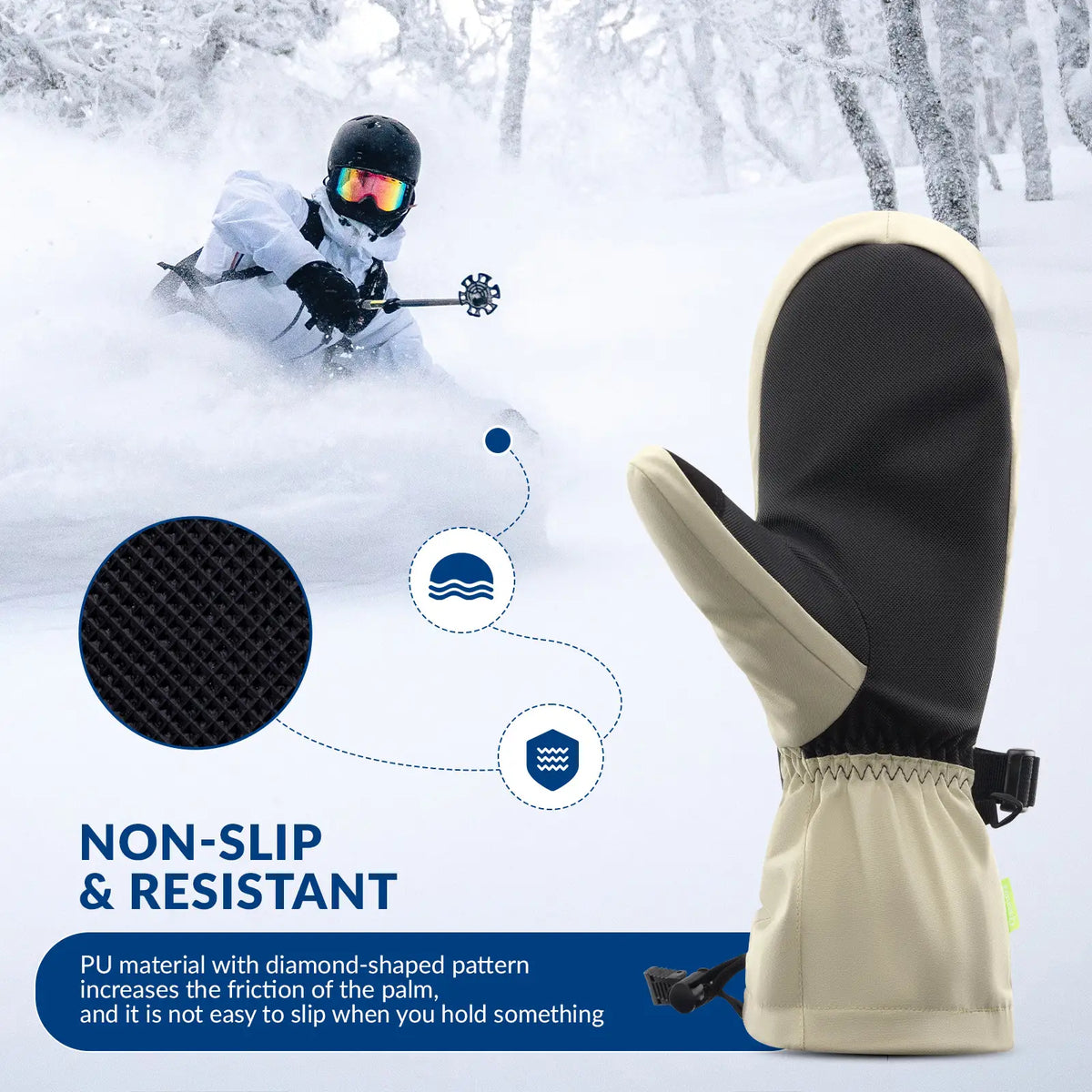 Windproof Full-Palm Ski Gloves with Touchscreen Grip