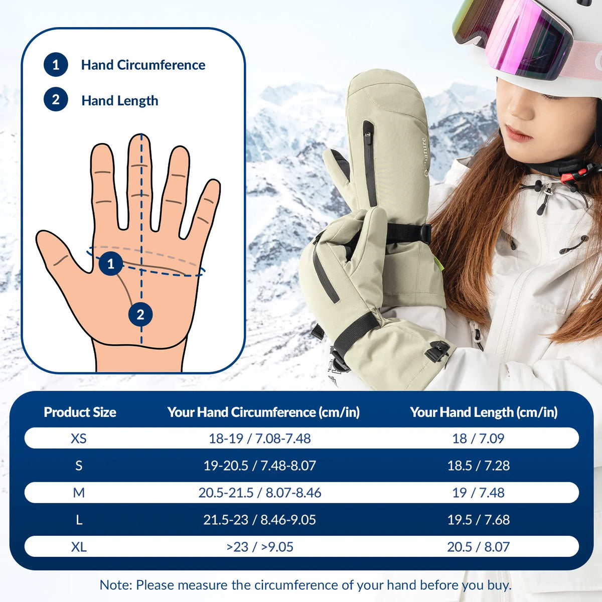 Windproof Full-Palm Ski Gloves with Touchscreen Grip