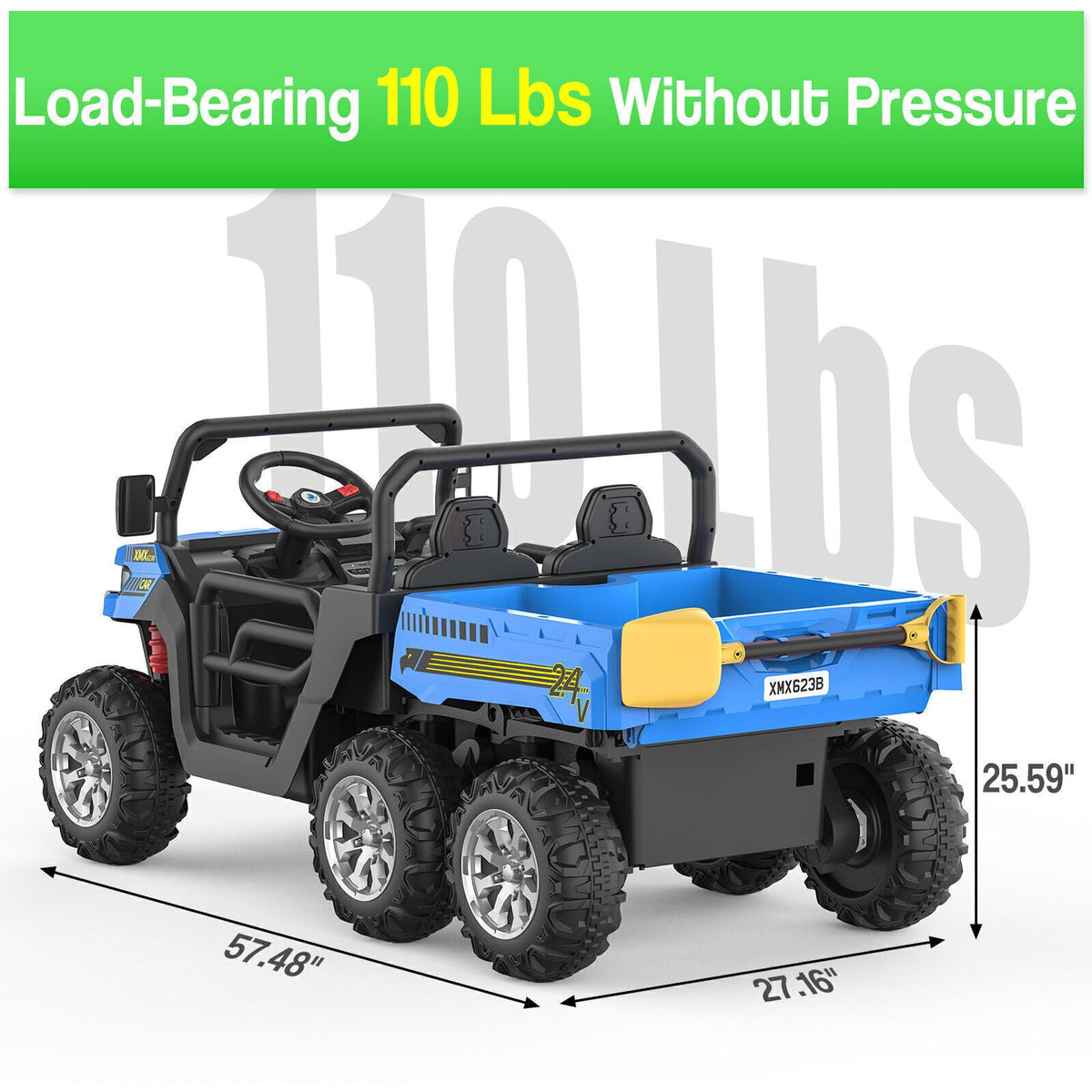 24V Electric Children's Ride-On Truck Toy Battery-Operated Two-Seater Bluetooth Lights Plaything