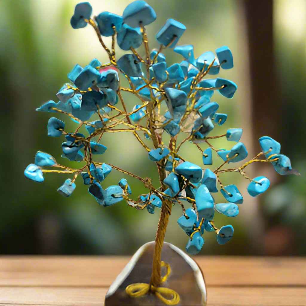 100 Chip Gemstone Tree On Agate Slice - Multiple Kinds of Gemstones