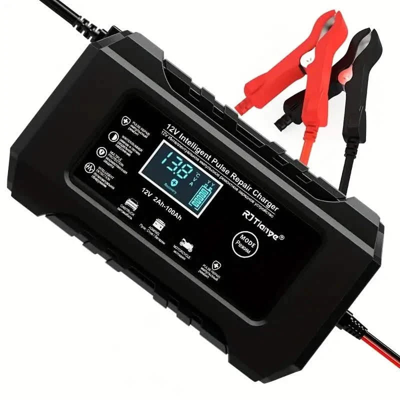 12V Intelligent Pulse Repair Smart Battery Charger with LCD Display