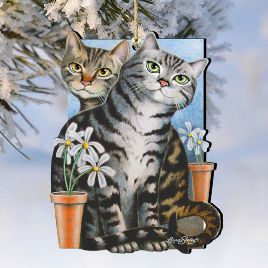 Silver N Gold Cat Wooden Ornaments by Laura Seeley - Pets Dog and Cats Decor - 8512071-LS