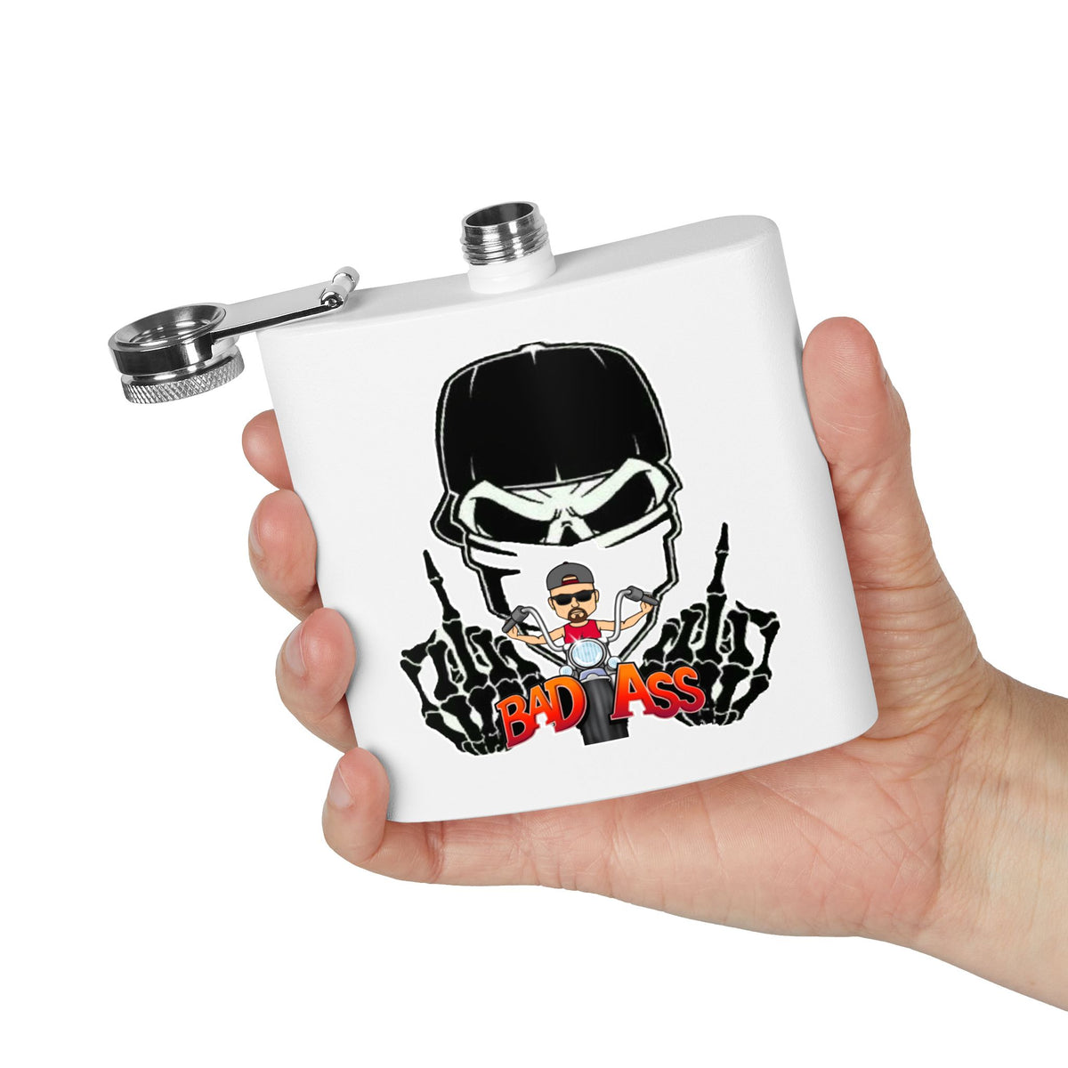 Bad Ass Skull Motorcycle Flask — 6oz Stainless Steel Hip Flask