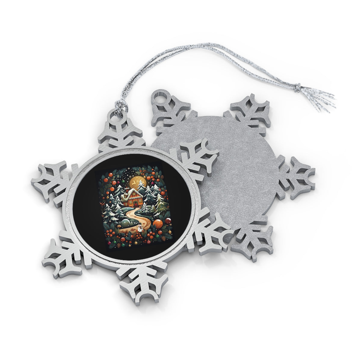 Pewter Snowflake Ornament — Gingerbread House Holiday Tree Decoration