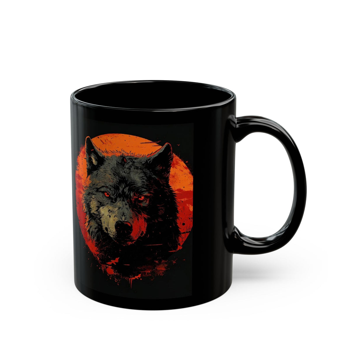 Wolf Moon Black Mug — Red Moon Wolf Coffee Cup (11oz & 15oz)