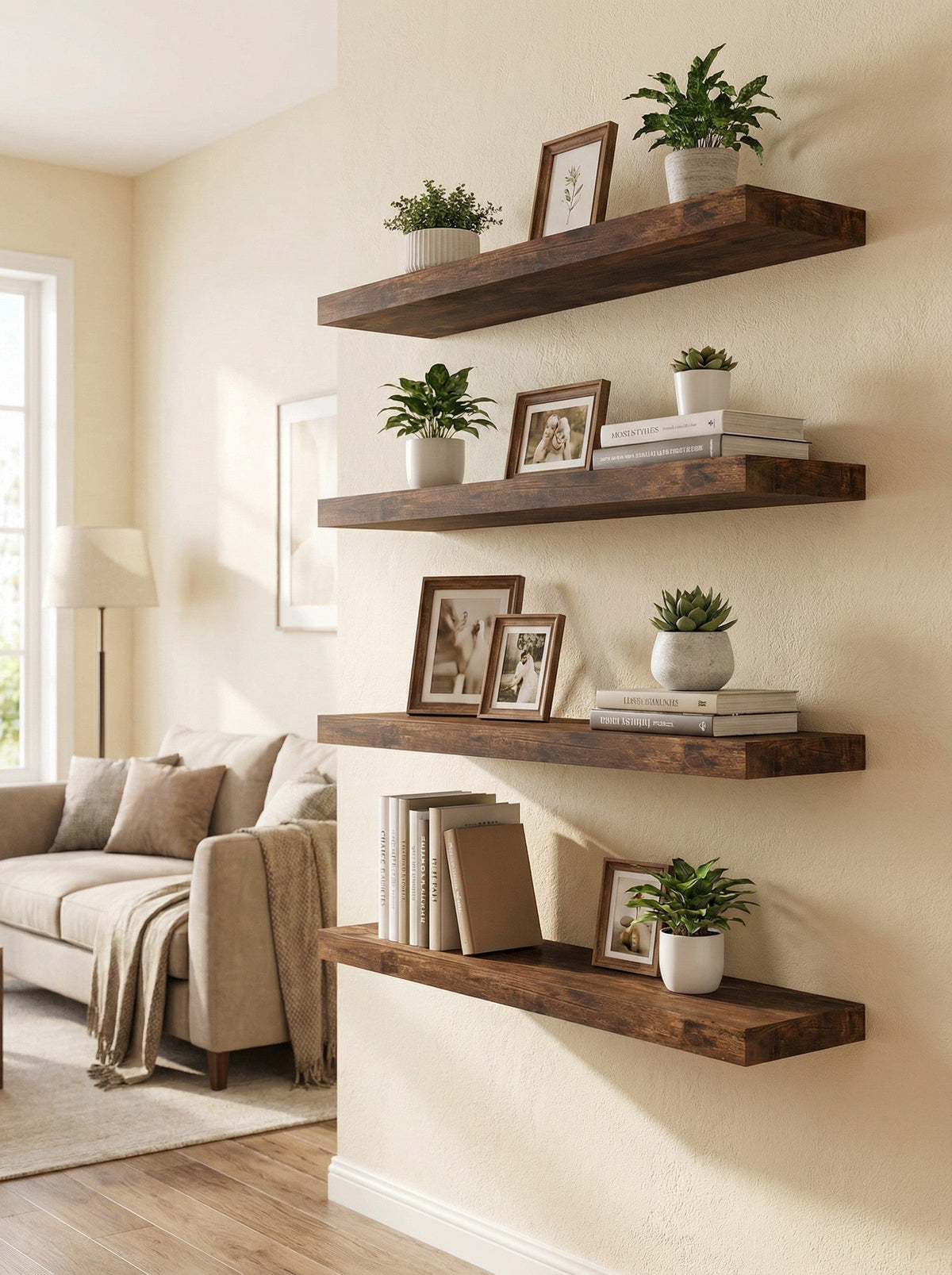 Floating Shelves Set of 4 – 15.8" Wall Shelves with Invisible Brackets