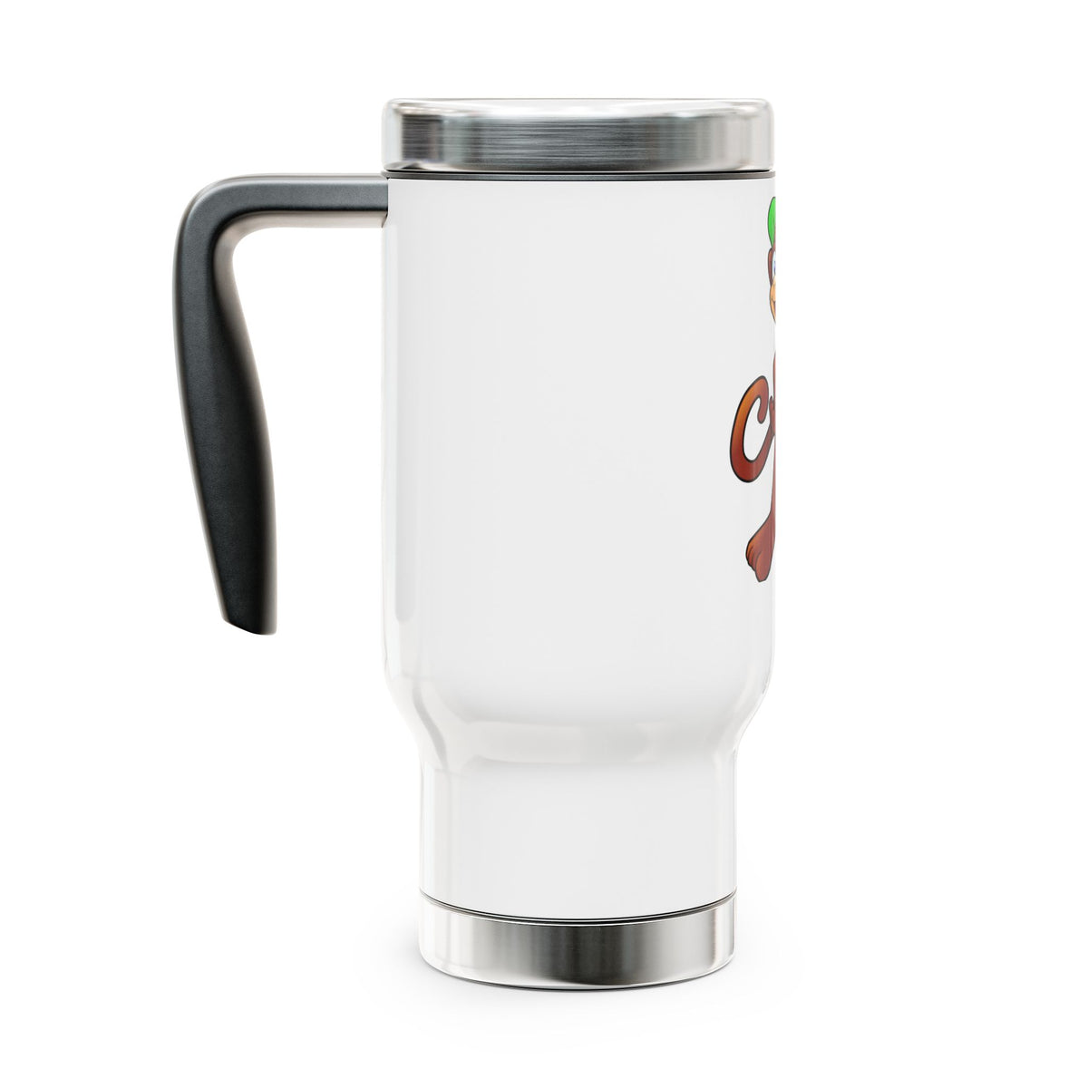 Happy Monkey Travel Mug - 14oz Stainless Steel Tumbler with Handle