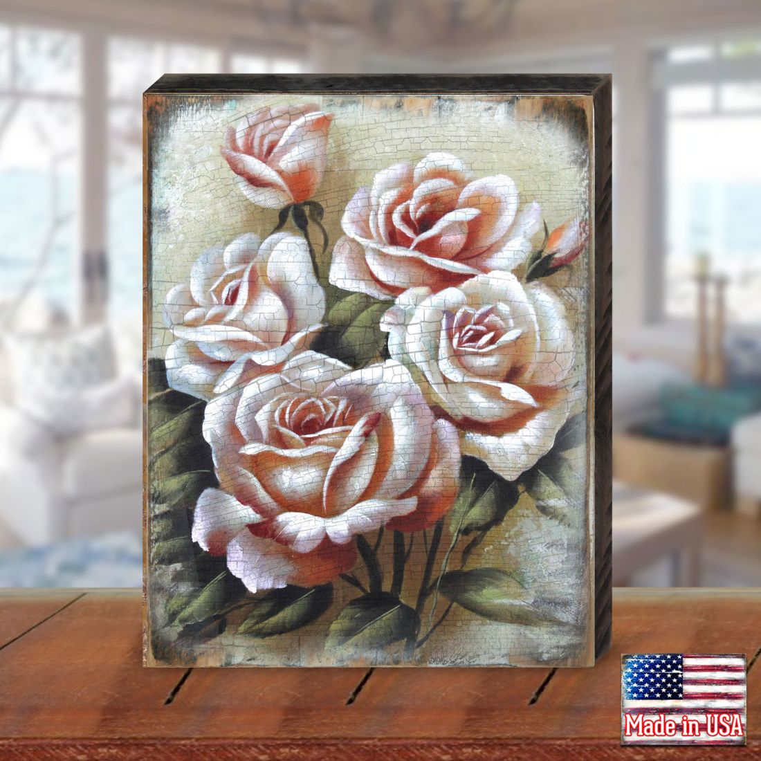Glennville Rose Art Wooden Wall Art by Nature Wonders - Love Family Kids Decor - 95306B