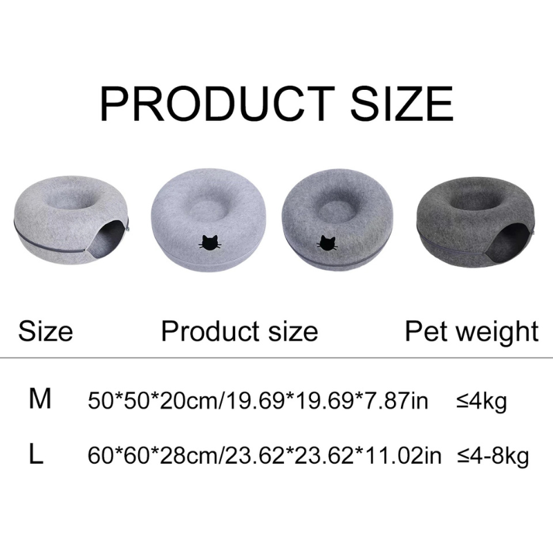 Felt Donut Cat Bed with Tunnel and Hideaway