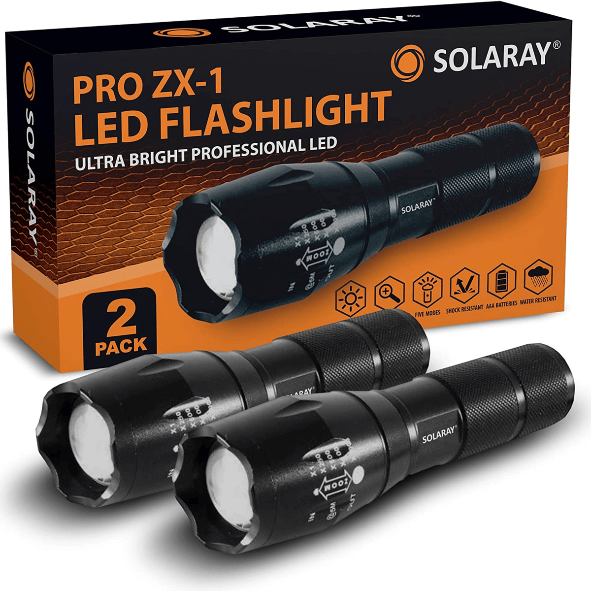 Solaray ZX-1 AAA Battery LED Flashlight 2-Pack
